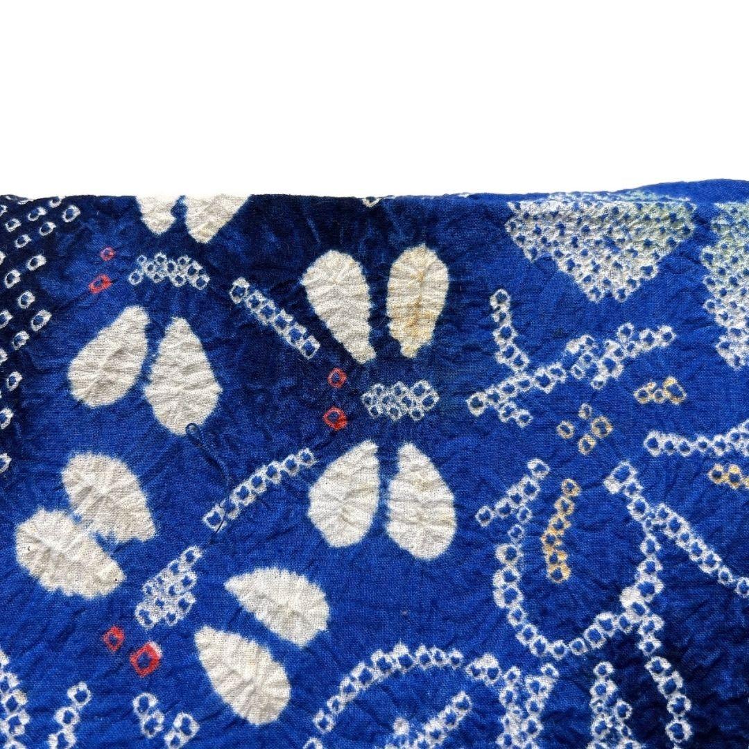 藍染　花模様　蜻蛉　とんぼ　浴衣　有松鳴海絞り　着物　042a p