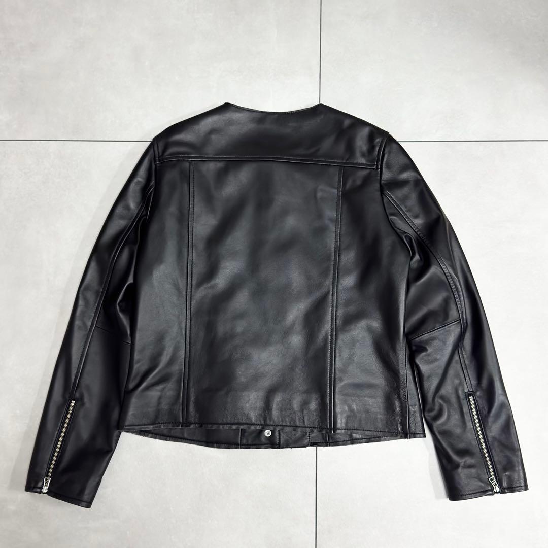 未使用級✨もりのがっこう　ラムレザー ノーカラージャケットブルゾン　ブラック　L