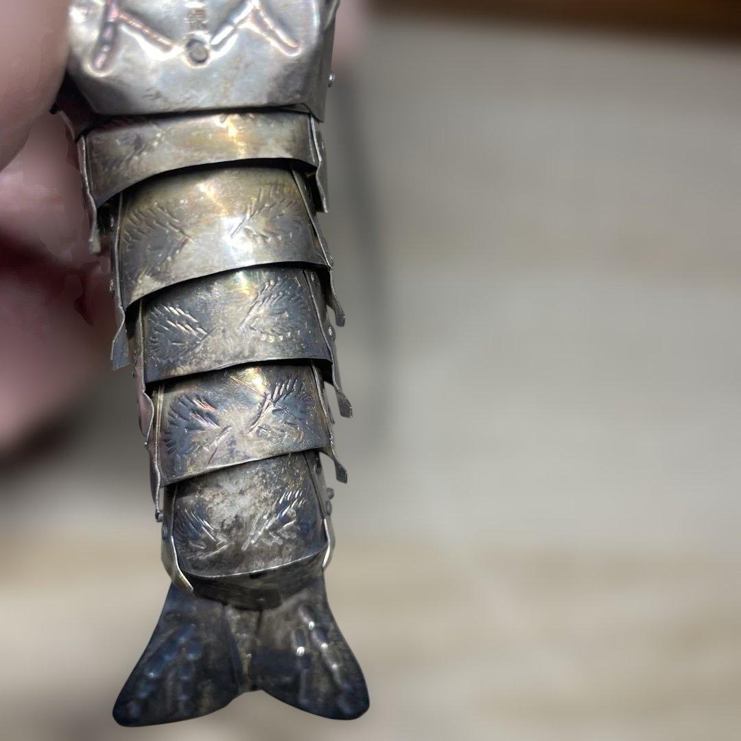 純銀製　自在海老置物　弘美在銘　箱なし