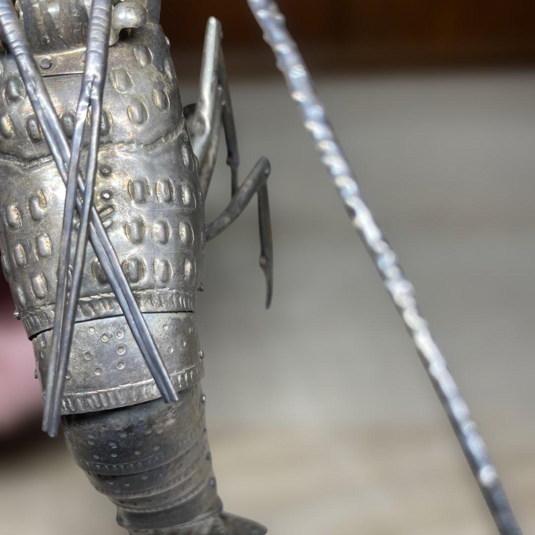 純銀製　自在海老置物　弘美在銘　箱なし