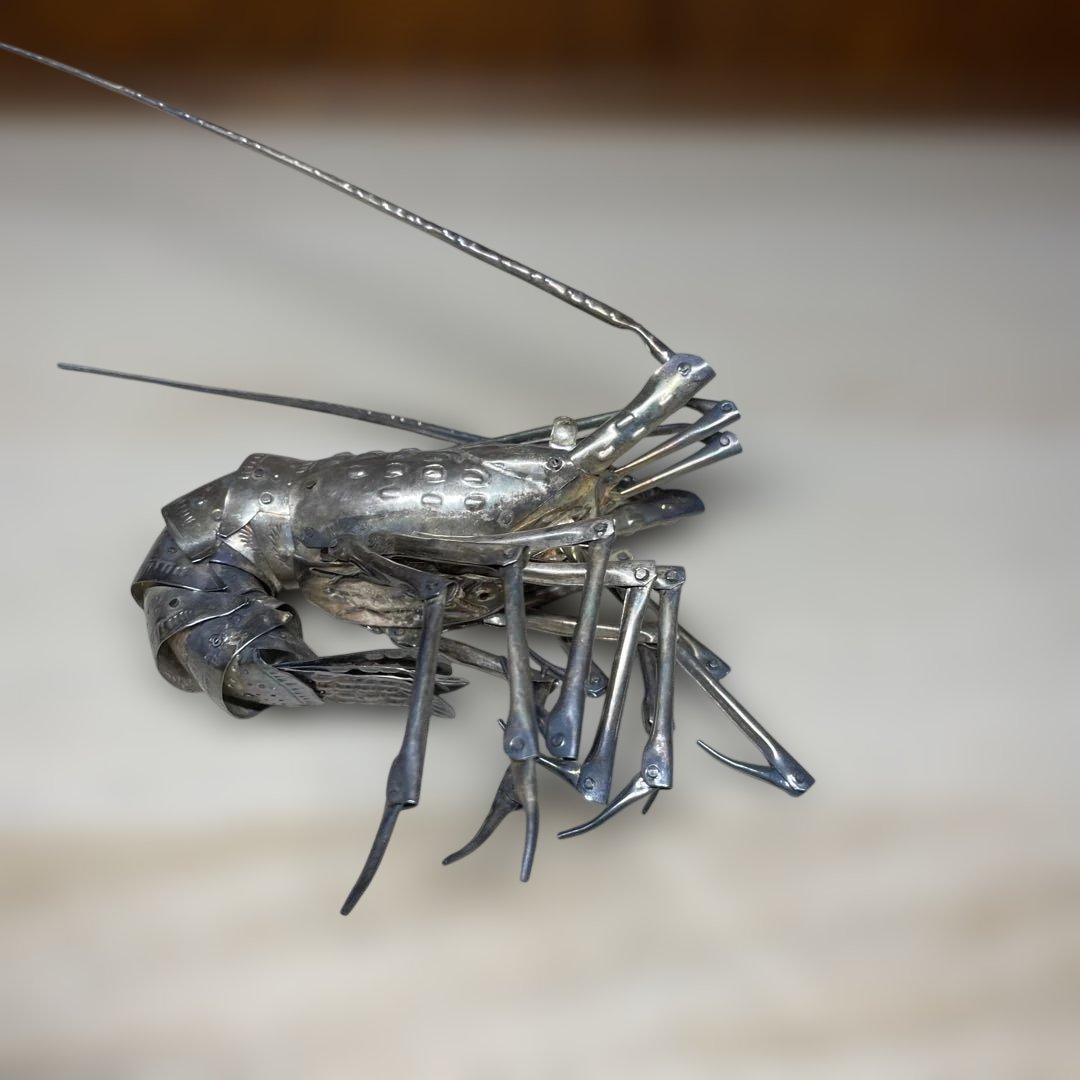 純銀製　自在海老置物　弘美在銘　箱なし