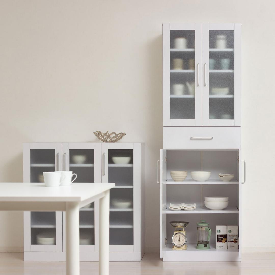 ヌーヴォー　食器棚　サイズ60-180　収納棚　鏡面メラミン仕様　背面化粧仕上げ