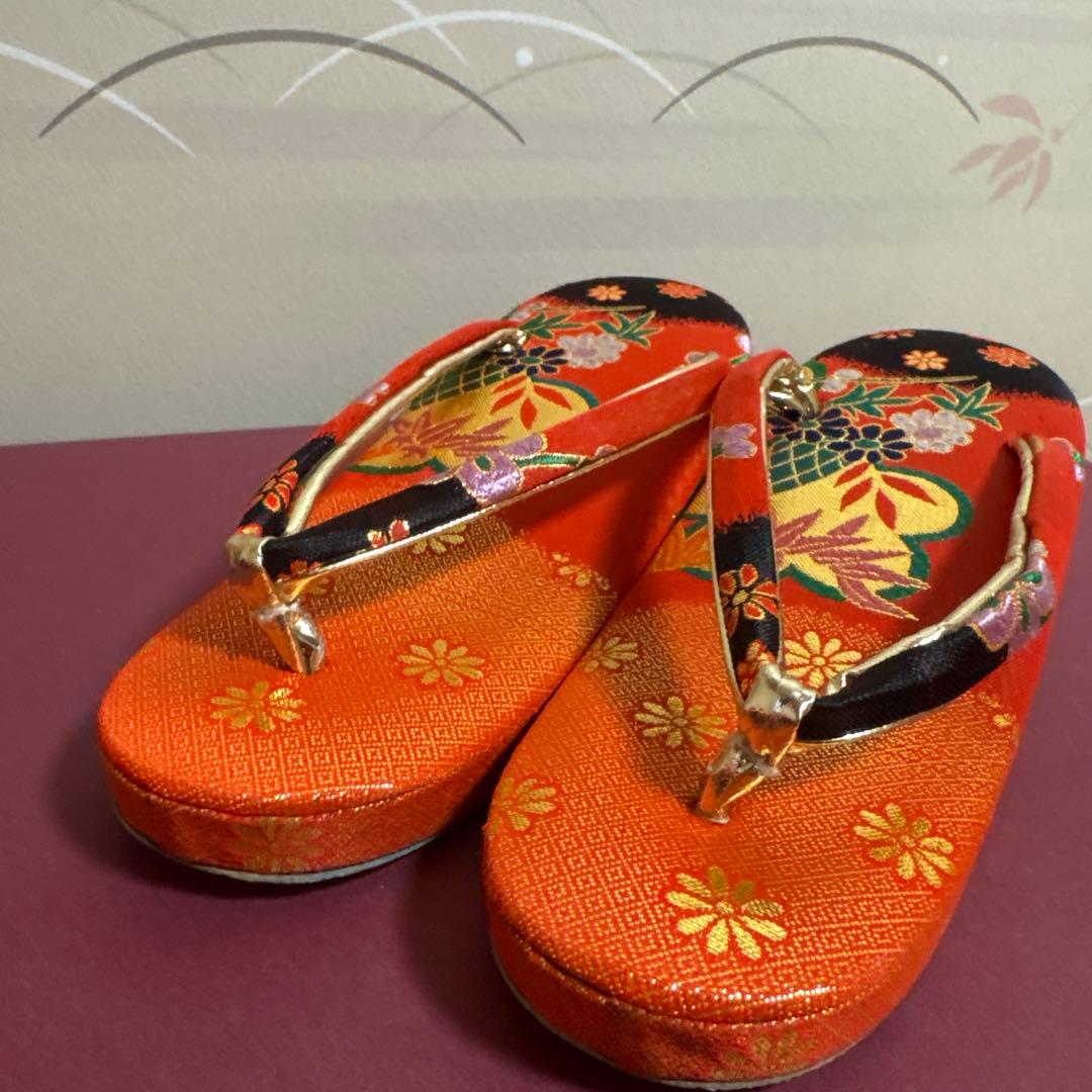 七五三用 赤色花柄草履とバッグセット