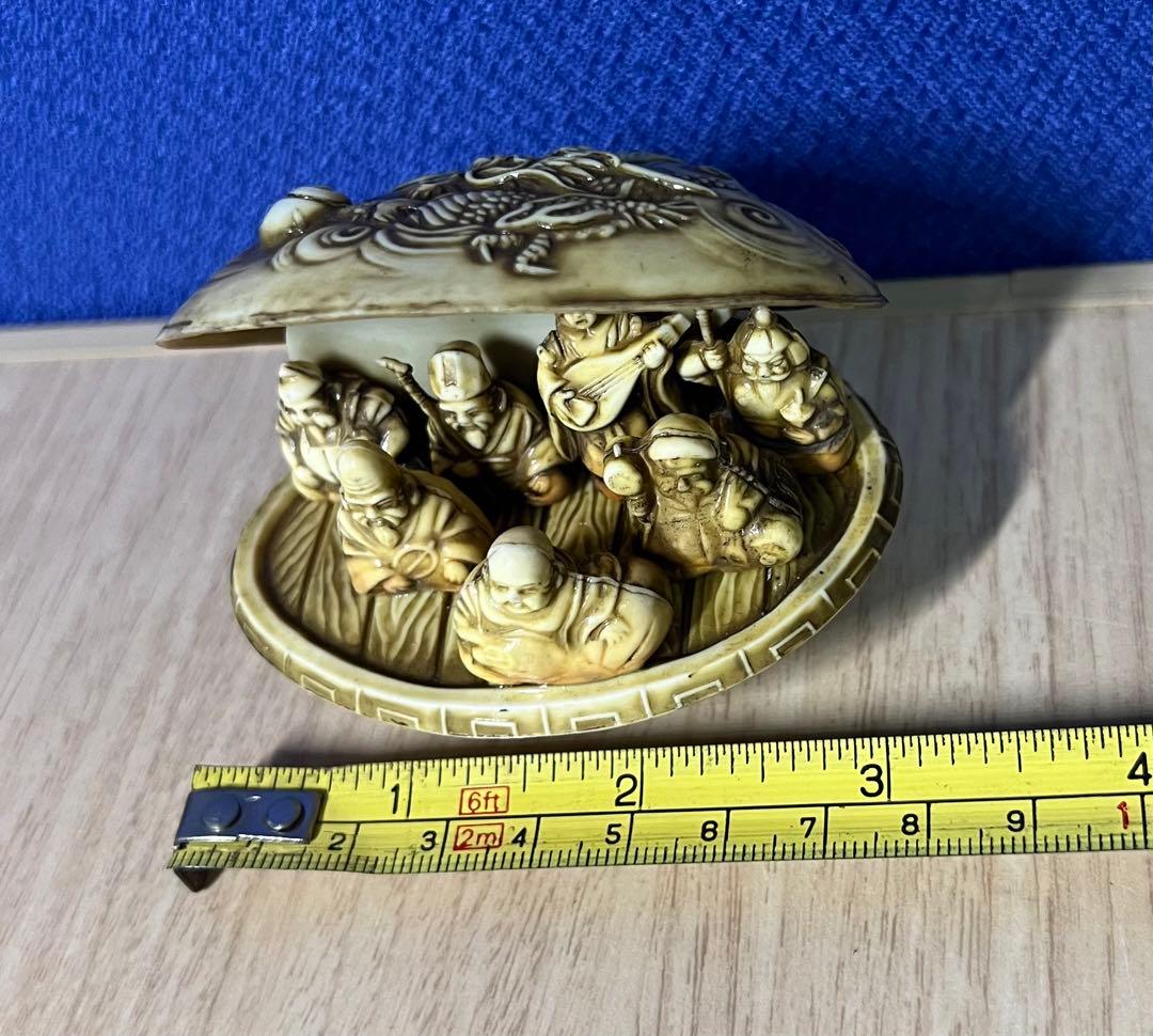 蛤の彫刻 七福神 置物 縁起物