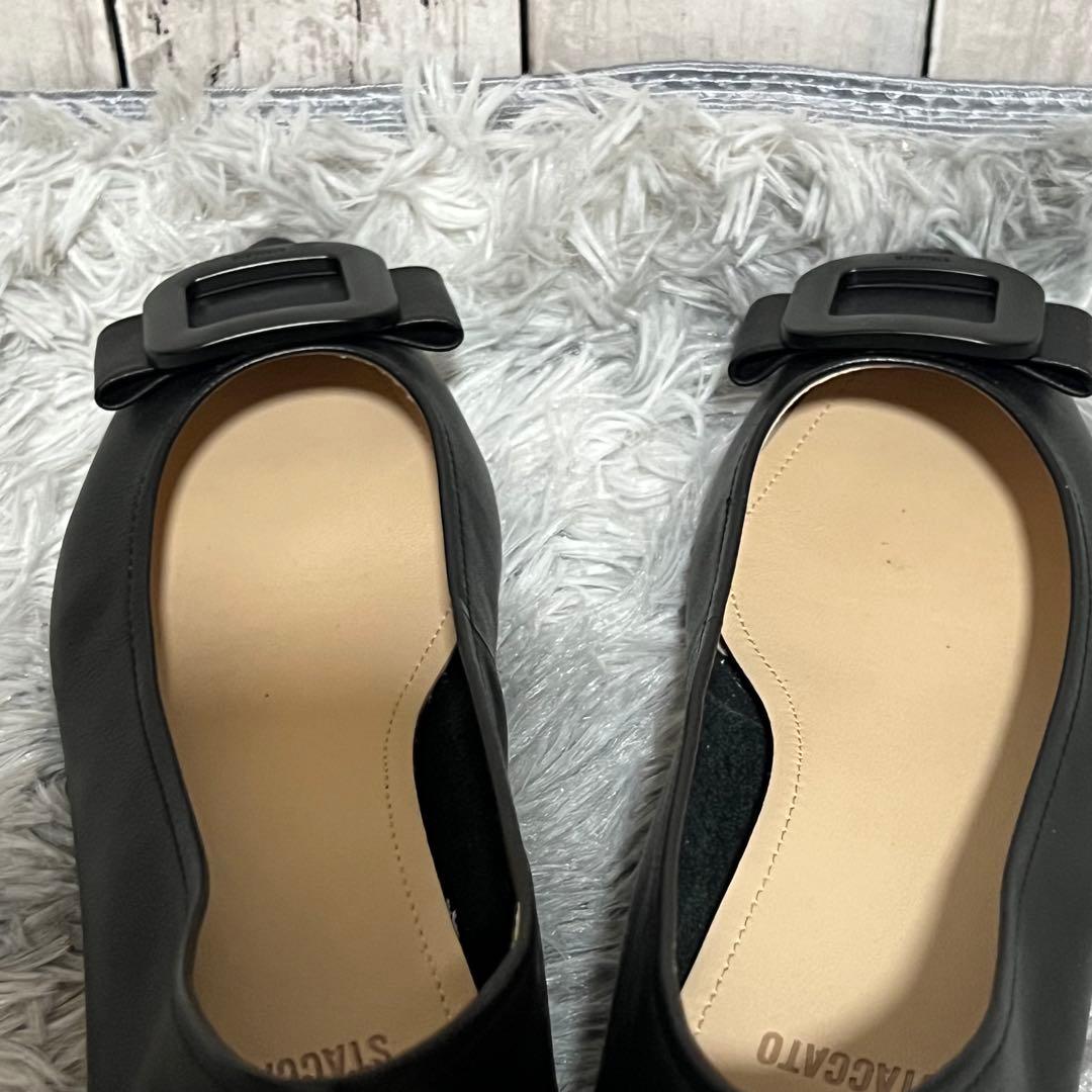 未使用級✨ スタッカート M ポインテッドトゥ ミルーレフラットシューズ 黒