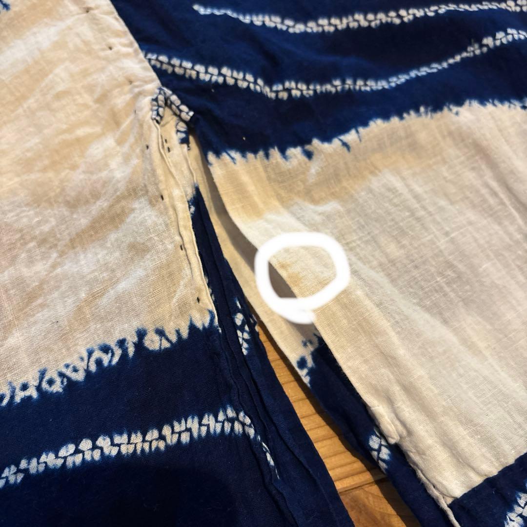 有松絞り浴衣 波 ぐるぐる 単色 手縫い 藍染 アンティーク ヴィンテージ 絞り