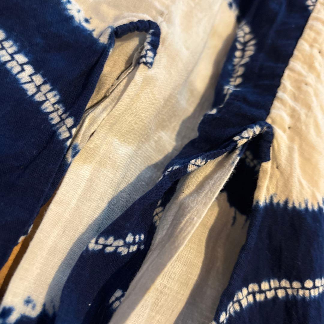 有松絞り浴衣 波 ぐるぐる 単色 手縫い 藍染 アンティーク ヴィンテージ 絞り