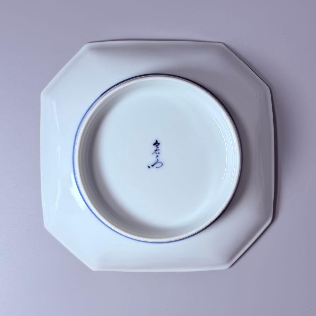 国重要無形文化財　十三代今泉今右衛門　錦　吹墨花草文様八角皿　銘々皿　共箱