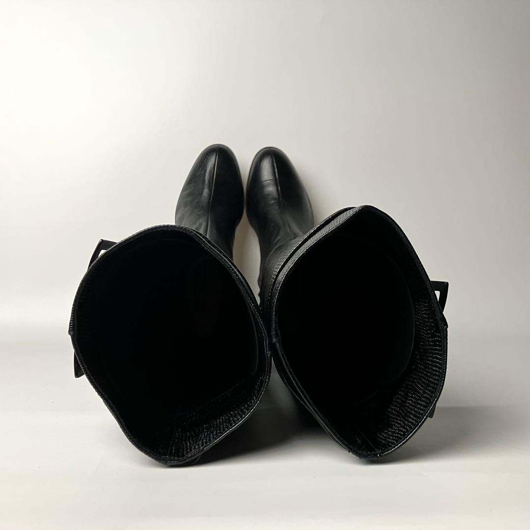 【美品】セルジオロッシ　リザードロングブーツ　ブラックバックル　黒22.5 近年