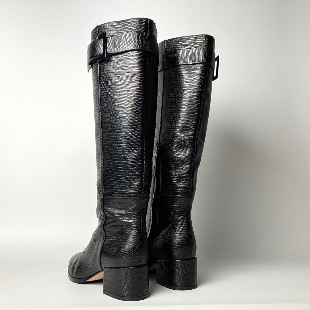 【美品】セルジオロッシ　リザードロングブーツ　ブラックバックル　黒22.5 近年