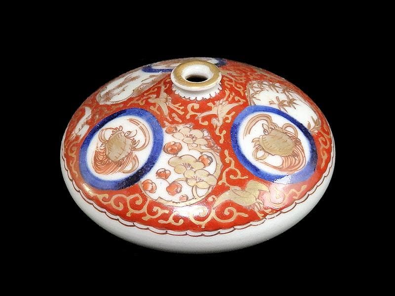 古伊万里　金襴手　鶴亀に松竹梅の図　油壷　D652-CHe