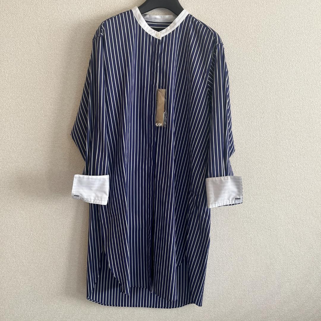 Curensology カレンソロジー ストライプロングシャツ ネイビー