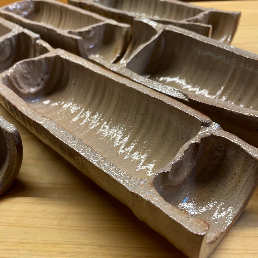 西岡良弘　唐津 割竹向附　6客　窯元 西岡小十　小次郎窯　共箱 栞付き