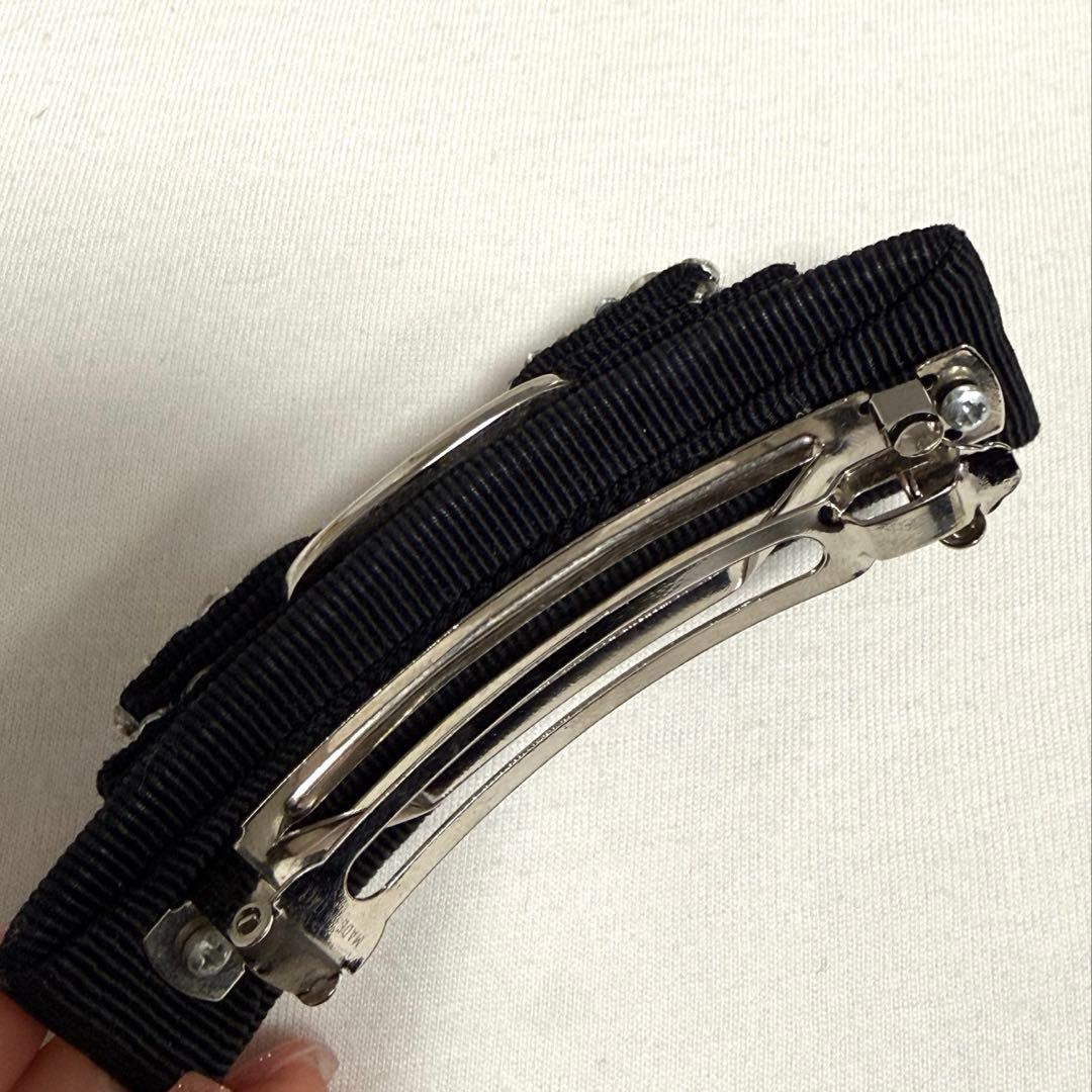 極美品フェラガモ バレッタ ビジュー ラインストーン シルバー リボン スワロ