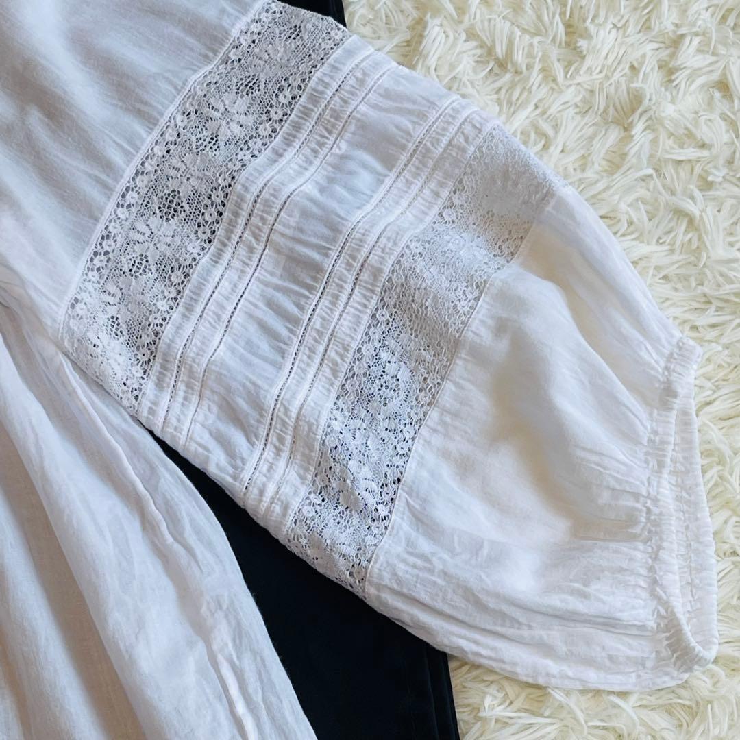 ヌキテパ　コットンブラウス　レース　ボリュームスリーブ　インド製