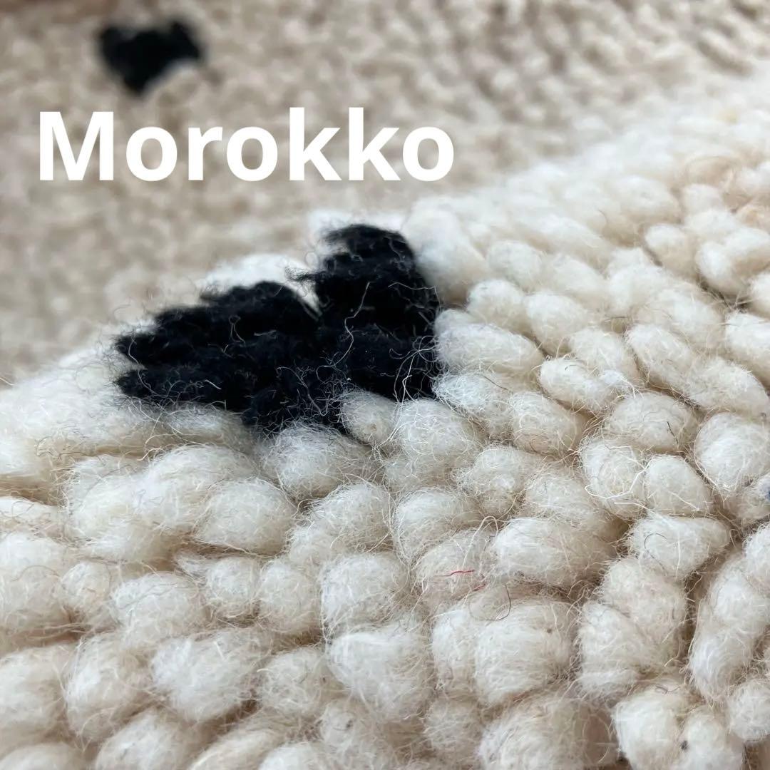 ドット90×142 オフホワイト　ブラック　モロッコラグ　トルコヴィンテージラグ