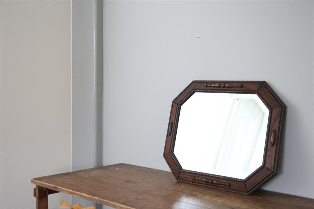 英国アンティーク木製カッティングミラー/壁掛け鏡オクタゴン八角形(88-66)
