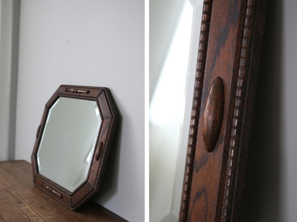 英国アンティーク木製カッティングミラー/壁掛け鏡オクタゴン八角形(88-66)