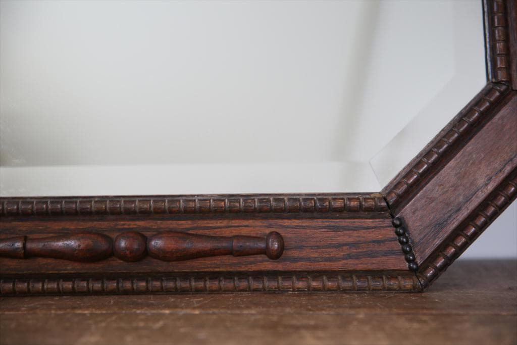 英国アンティーク木製カッティングミラー/壁掛け鏡オクタゴン八角形(88-66)