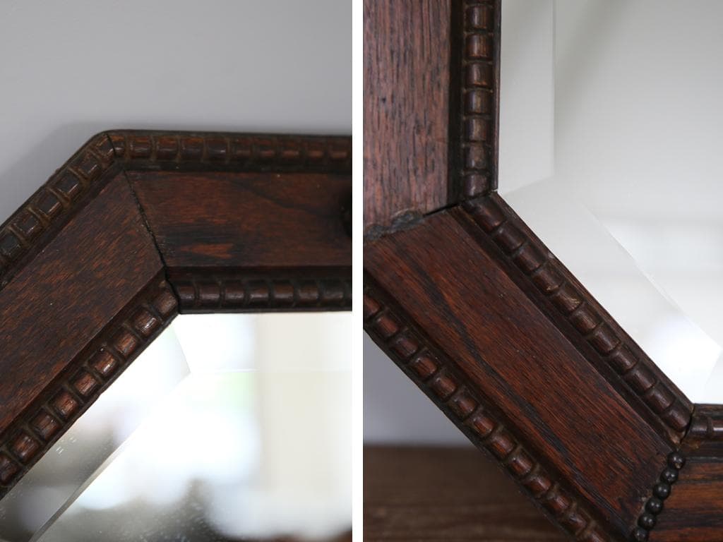 英国アンティーク木製カッティングミラー/壁掛け鏡オクタゴン八角形(88-66)