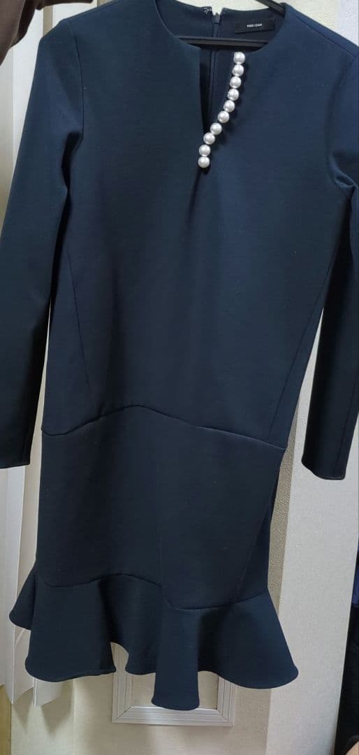 t*1様 ヨーコチャン ネイビー 膝丈 裾フリル ワンピース40サイズ