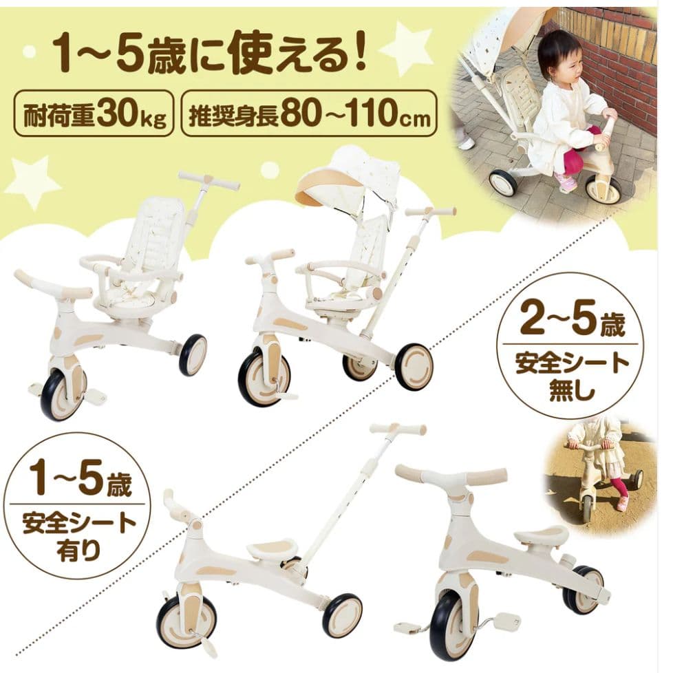 【新品】多機能三輪車 レッド 7in1 折りたたみ式 安全設計1歳〜5歳