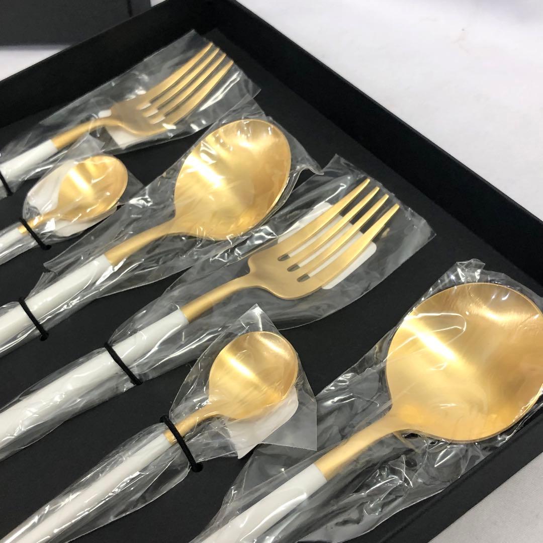【352】クチポール ゴア カトラリー６点 ペアセット ホワイト ゴールド 新品