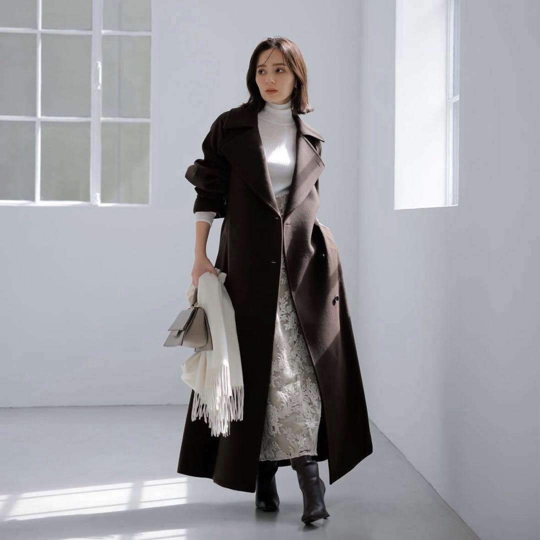 anuans ウールトレンチコート　BROWN M