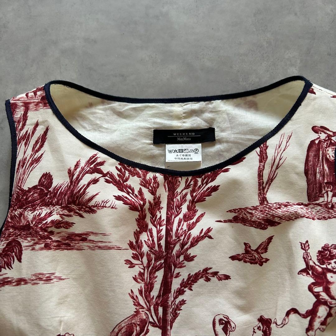 美品ウィークエンドマックスマーラ ノースリーブワンピース 刺繍絵画柄乗馬