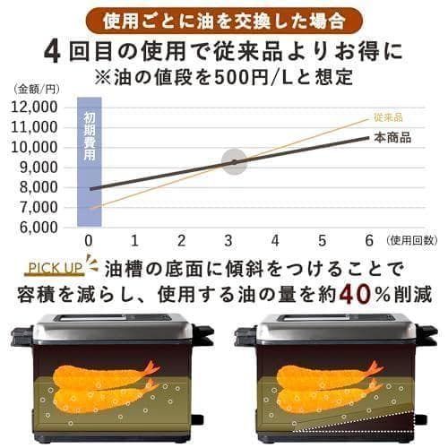A[山善] フライヤー 家庭用 電気フライヤー 卓上 865ml 「少ない油で揚