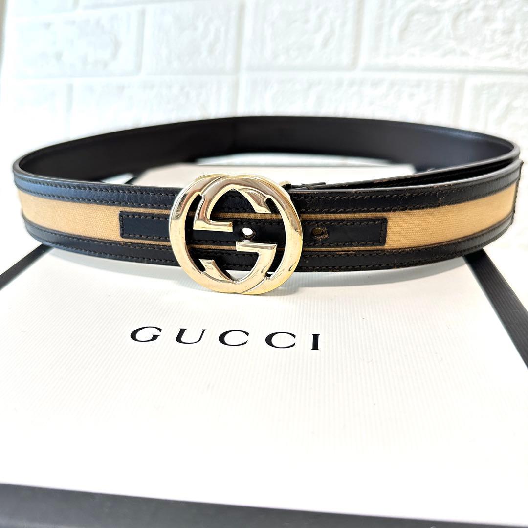 未使用級✨希少 GUCCI ベルト インターロッキング GGバックル ブラウン