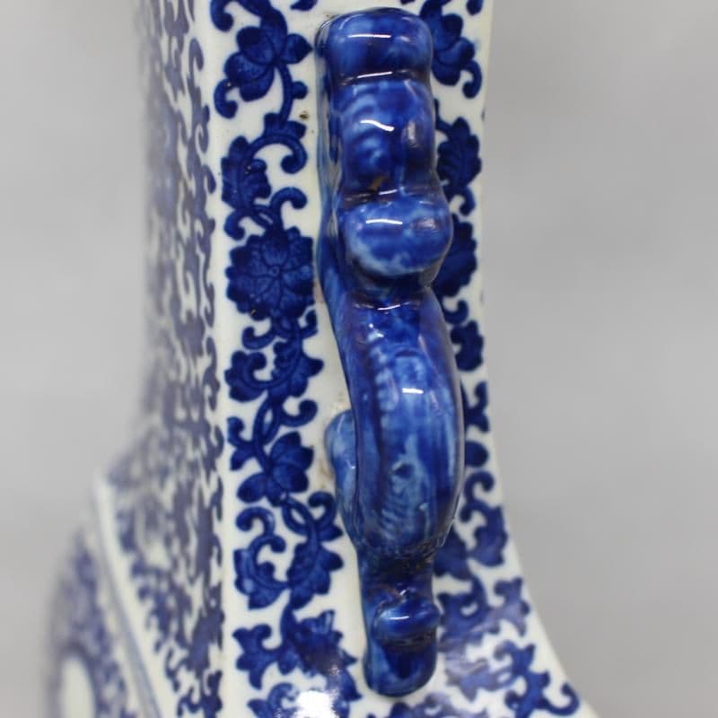 清乾隆青花纏枝松竹梅竜耳四方瓶 景徳鎮 陶磁器 装飾品 現代工芸品 美術品 置物