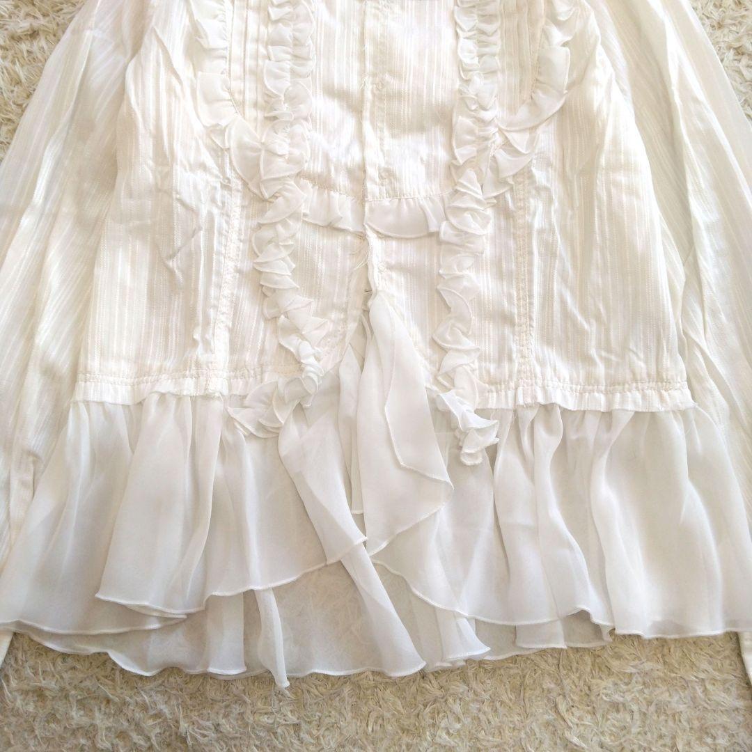 【タグ付き】ALGONQUINSアルゴンキン フリル付きホワイトシフォンブラウス