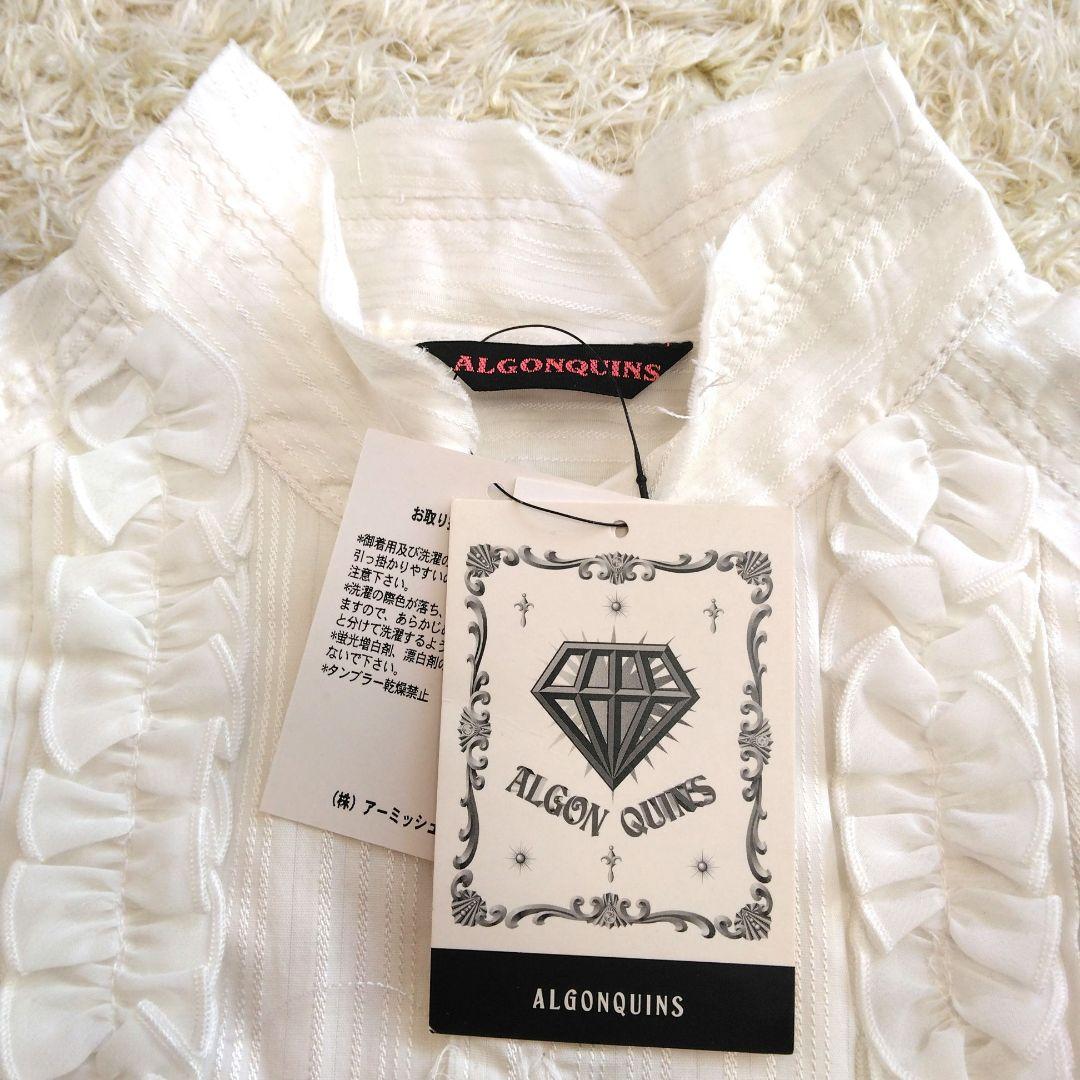【タグ付き】ALGONQUINSアルゴンキン フリル付きホワイトシフォンブラウス