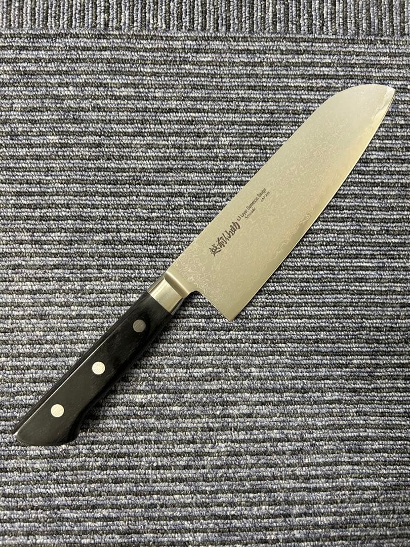 [3個セット] 三徳包丁 ダマスカス モリブデン・バナジウム鋼 口金付黒合板柄