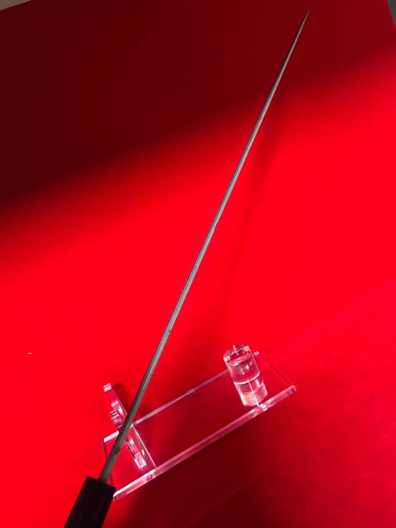 01566 包丁　マグロ包丁　銘有り　鬼反り　刃文綺麗　玉鋼　未使用品