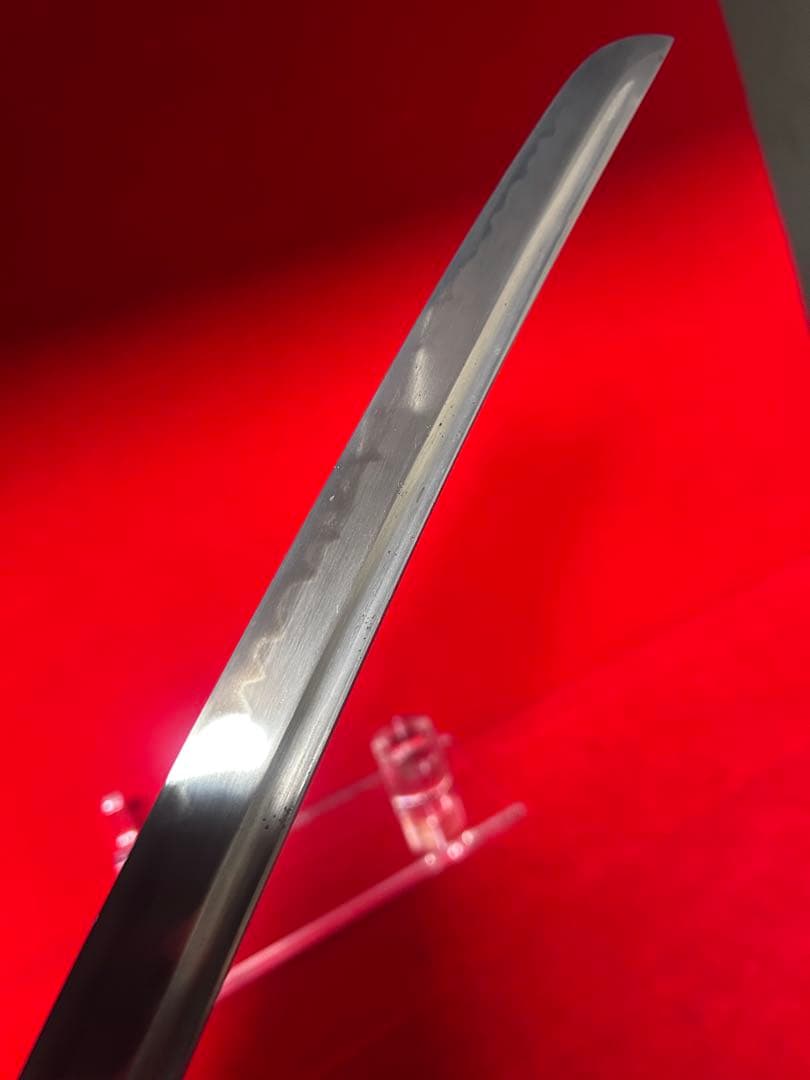 01566 包丁　マグロ包丁　銘有り　鬼反り　刃文綺麗　玉鋼　未使用品