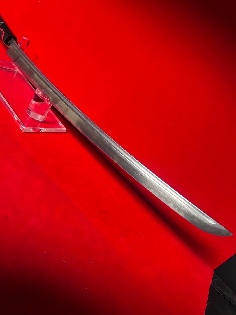 01566 包丁　マグロ包丁　銘有り　鬼反り　刃文綺麗　玉鋼　未使用品