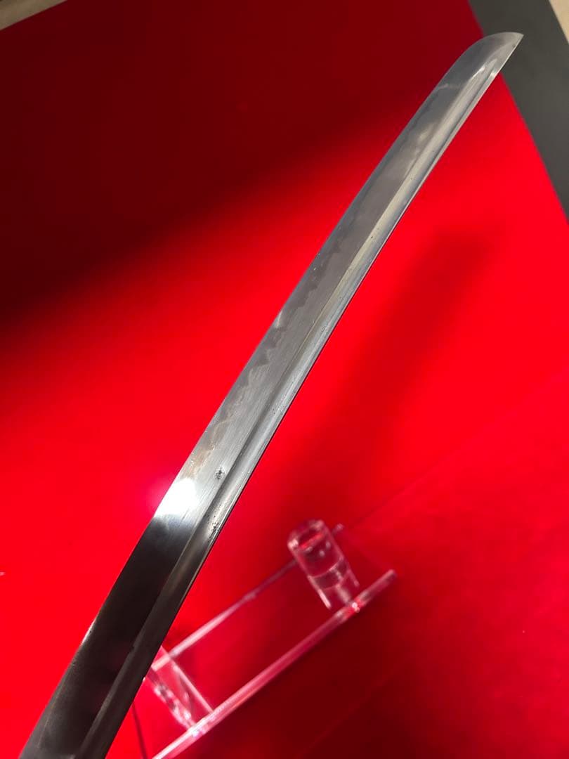 01566 包丁　マグロ包丁　銘有り　鬼反り　刃文綺麗　玉鋼　未使用品