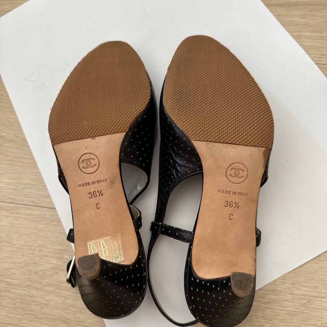 CHANEL ブラックレザー ミュール 36½