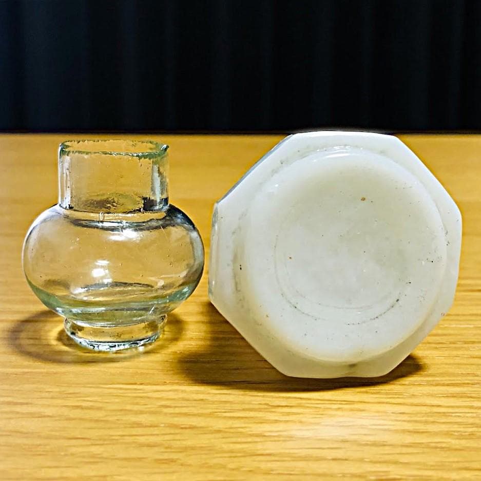 明治～大正 豆ランプ 花模様 乳白/エナメル彩 ウランガラス 検索: ペロペロ