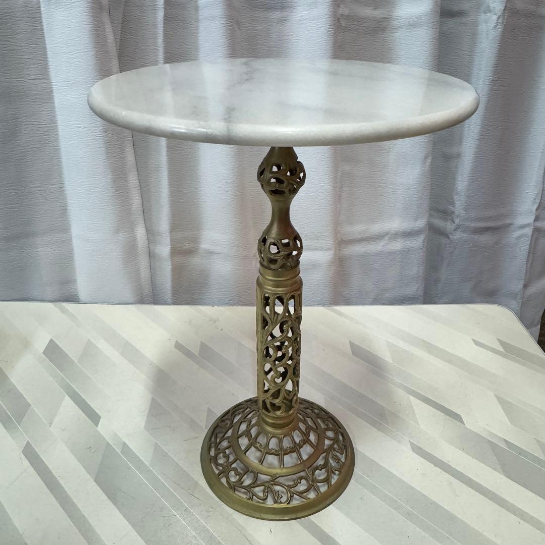 アンティーク 真鍮製 ヴィンテージ 大理石 サイドテーブル 花台 インテリア