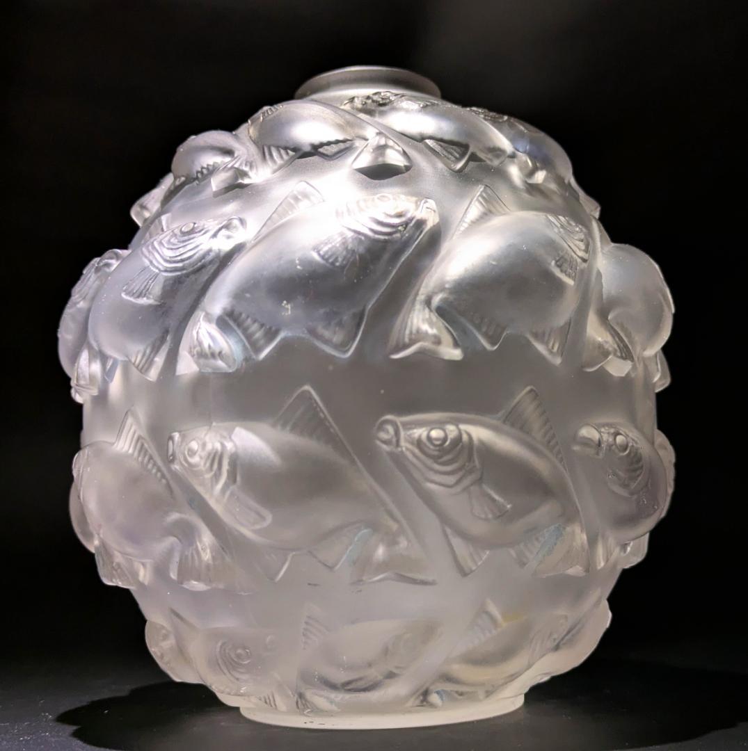 希少なアールデコ★ルネ・ラリック カマレ 魚群文球形花瓶フロスト14㎝