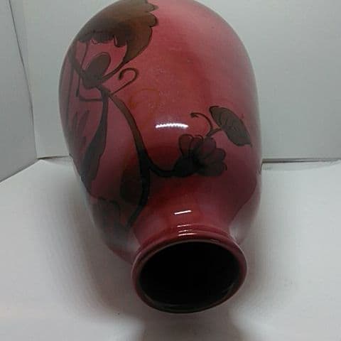 ６２５ アンティーク イタリア製 花瓶 作家入り濃赤 珍品高さ 31 センチ