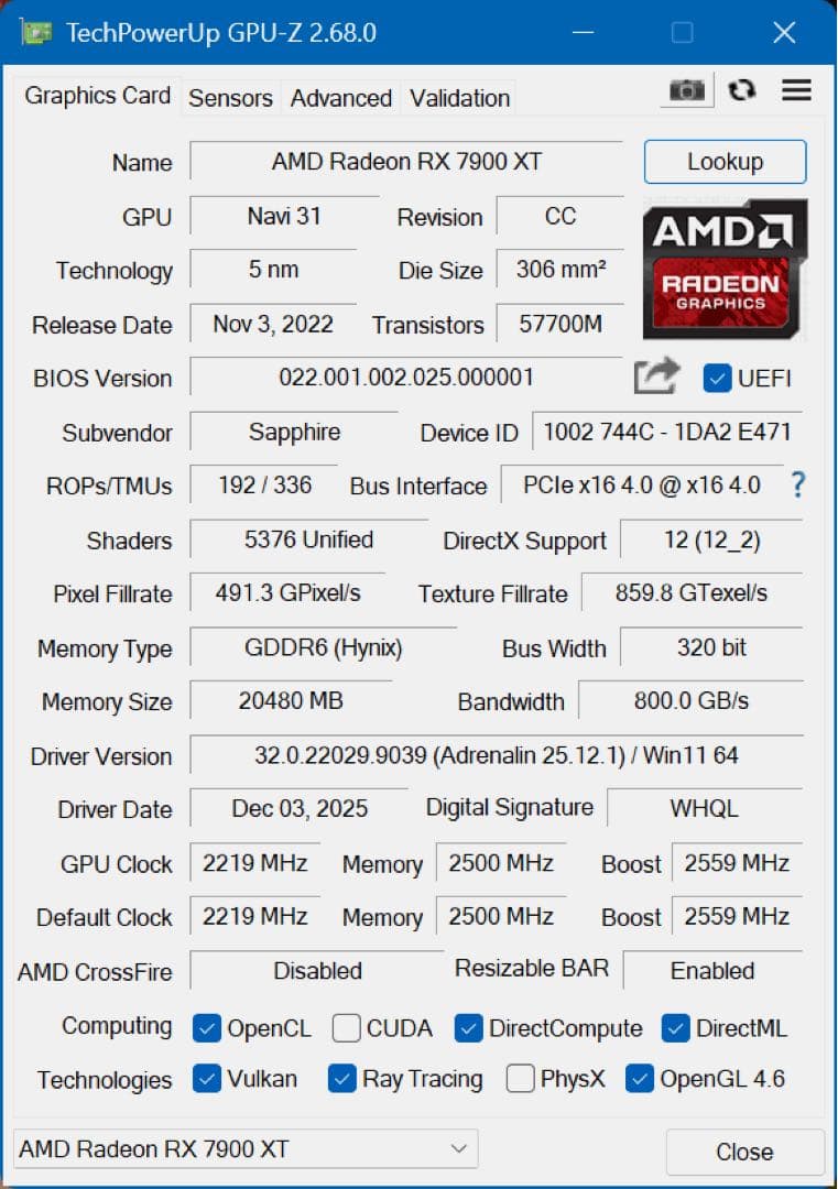 Sapphire NITRO+ RX7900XT OC 20G別売RGBファン付