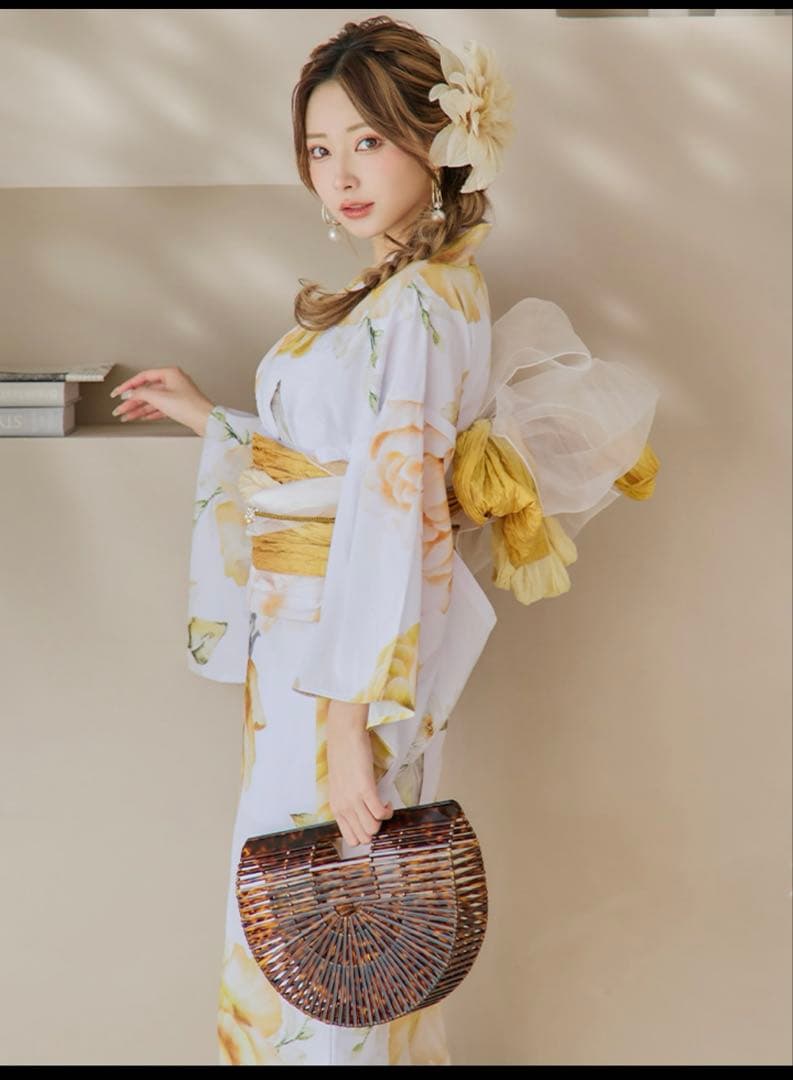 sugar 浴衣・帯・ヘアアクセ3点セット アンニュイイエローフラワー浴衣