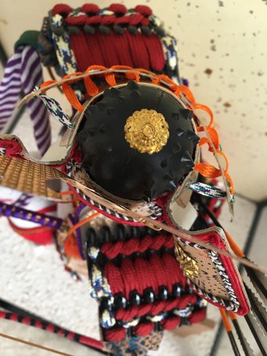 美品！ガラスケース入五月人形［馬上大将］節句白馬弓矢百貨店購入