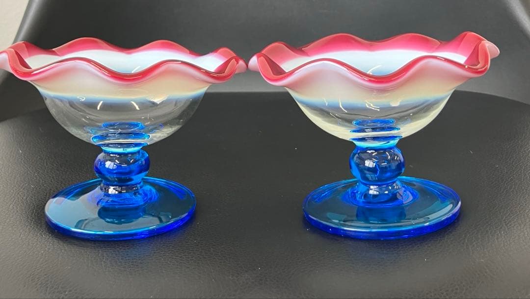 値下げ！大正モダン　氷コップ 和ガラス　三色 手吹き ガラス 乳白色 レトロ