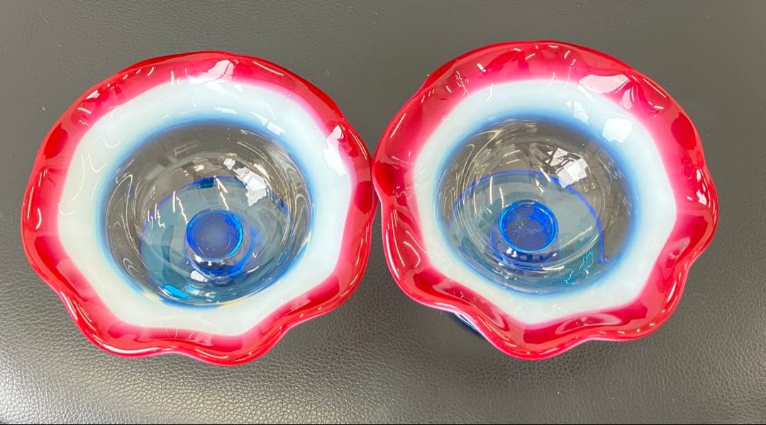 値下げ！大正モダン　氷コップ 和ガラス　三色 手吹き ガラス 乳白色 レトロ