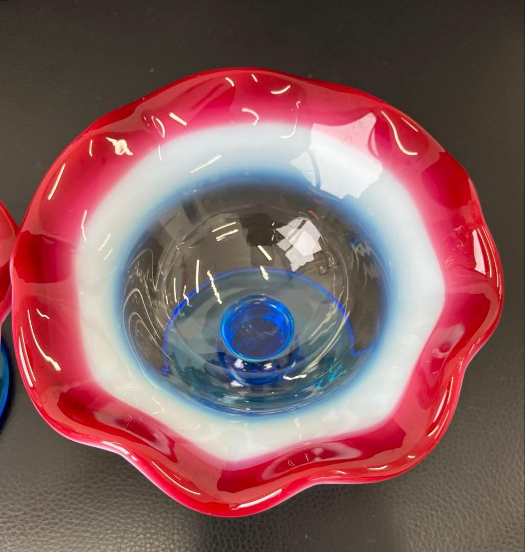 値下げ！大正モダン　氷コップ 和ガラス　三色 手吹き ガラス 乳白色 レトロ